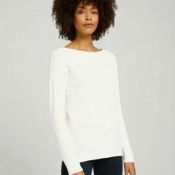 Besorgen ⭐ TOM TAILOR Strickpullover »Gemustertes Langarmshirt« Whisper White, Sky Captain Blue, Strong peach tone ✨ -Tom Tailor Verkaufsgeschäft 055aa7bd 498d 5474 8c27 3f0c4c217795