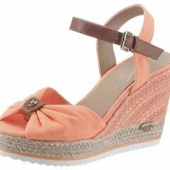 Budget ⌛ TOM TAILOR 🩴 Sandalette mit Logo im Keilabsatz Lachs, Ocker, Blue ✔️ -Tom Tailor Verkaufsgeschäft 0c2e809e 8d16 5e3e aa22 06dc78fbc18f