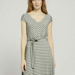 Top 10 🛒 TOM TAILOR Jerseykleid »Gemustertes Jerseykleid mit Bindegürtel« Green watercolor stripe, Green-stripe, Multicolor botanical design, Black geometrical design 😉 -Tom Tailor Verkaufsgeschäft 0ed6b197 e33c 50fe 86df d74962bc9256