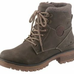 Bestpreis 🛒 TOM TAILOR Schnürboots mit Kontrastnähten Khaki 00007, Schwarz, Whisky 01284, Schlamm ⌛