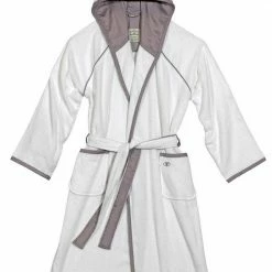 Budget ✔️ Unisex-Bademantel, TOM TAILOR, mit Satinbordüre Anthrazit, Weiß 😀 -Tom Tailor Verkaufsgeschäft 13713555