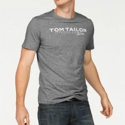 Am billigsten 🔔 TOM TAILOR T-Shirt mit Logoprint Schwarz, Grau-meliert, Marine, Dunkelgrün ✨ -Tom Tailor Verkaufsgeschäft 15347788
