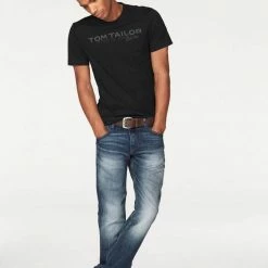 Am billigsten 🔔 TOM TAILOR T-Shirt mit Logoprint Schwarz, Grau-meliert, Marine, Dunkelgrün ✨ -Tom Tailor Verkaufsgeschäft 17306758