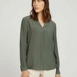 Neu 🥰 TOM TAILOR Langarmbluse mit Faltenlegung Soft greyish green, Cold beige, Dusty mid olive 🤩 -Tom Tailor Verkaufsgeschäft 17da3a18 6e6f 597c 987e c5a24abc71d5