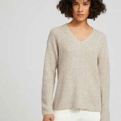 Brandneu 😉 TOM TAILOR Strickpullover »Ripp Pullover mit V-Ausschnitt« Soft greyish green melange, Cold beige melange, Earth brown melange 👏 -Tom Tailor Verkaufsgeschäft 233e0c86 2923 5487 a4d5 cb0329a1cab2