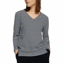 Schlussverkauf ⌛ TOM TAILOR Sweater mit kleinen Schlitzen aus der Naht heraus Dunkelblau, Dunkelblau-weiß-gestreift ⌛