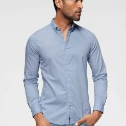 Rabatt 🤩 TOM TAILOR Langarmhemd mit Button-down-Kragen Light blue, Light blue oxford, White 😀