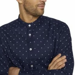 Bestpreis 🔔 TOM TAILOR Langarmshirt »regular cotton linen mao 👚 shirt« Navy white scattered design, Off White ✔️ -Tom Tailor Verkaufsgeschäft 320165dd efc2 55bc 8d55 2db4c986d9aa