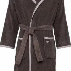 Budget ✔️ Unisex-Bademantel, TOM TAILOR, mit Satinbordüre Anthrazit, Weiß 😀 -Tom Tailor Verkaufsgeschäft 33993866