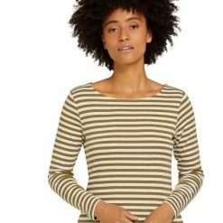 Am billigsten 🎁 TOM TAILOR Langarmshirt mit Schlitz Gestreift-marine, Gestreift-grün, Beige-gestreift 💯