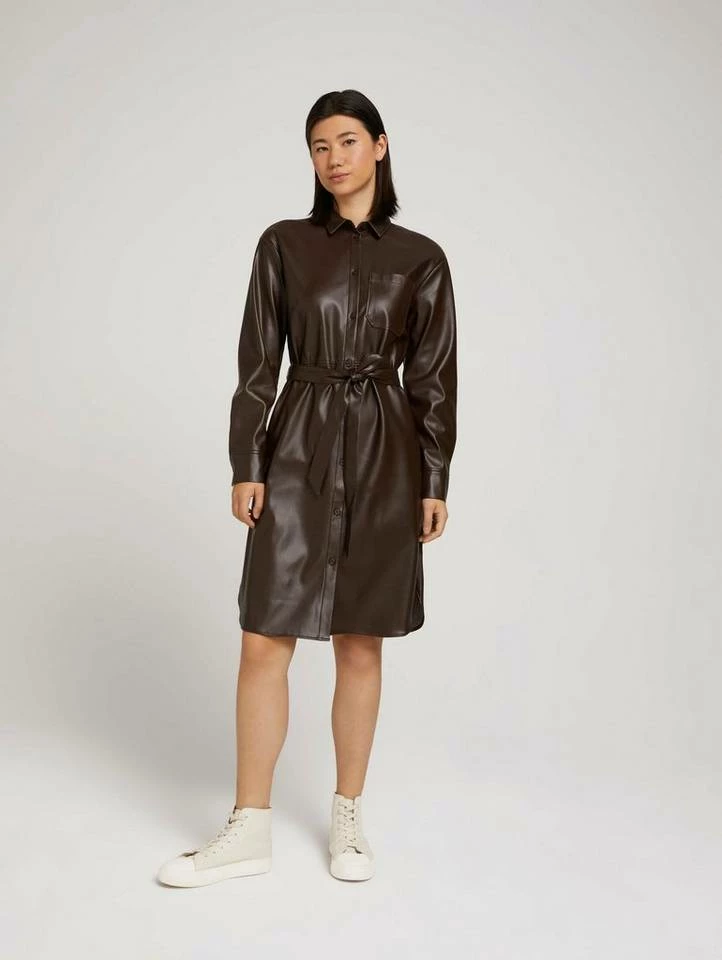 Schlussverkauf ✔️ TOM TAILOR Jerseykleid »Hemdkleid aus Kunstleder« Java dark brown, Deep black 😍 3 Schlussverkauf ✔️ TOM TAILOR Jerseykleid »Hemdkleid aus Kunstleder« Java dark brown, Deep black 😍 - Image 3