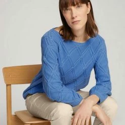 Auslauf 😍 TOM TAILOR Strickpullover »Pullover mit Strukturmuster« Sea blue, Dark sepia, Iris flower, Whisper White 👏 -Tom Tailor Verkaufsgeschäft 4696d709 7dde 5516 8080 e87e88b0bda4