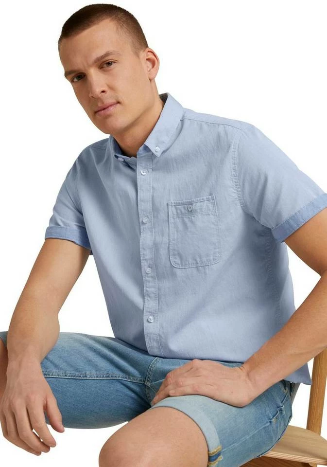 Bestes Angebot ⭐ TOM TAILOR Kurzarmhemd mit vorgesetzter Schulternaht Grün, Red white two face twill, Hellblau 🤩 4 Bestes Angebot ⭐ TOM TAILOR Kurzarmhemd mit vorgesetzter Schulternaht Grün, Red white two face twill, Hellblau 🤩 - Image 4