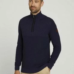 Budget 🎁 TOM TAILOR Strickpullover »Troyer Pullover« Oak Leaf Green, Sky Captain Blue ✔️ -Tom Tailor Verkaufsgeschäft 4e5ff11d a155 5e41 899f ca90bedf97f7