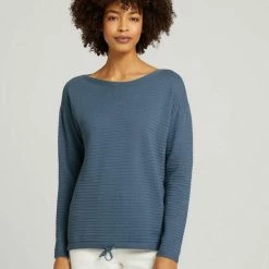 Billig 😀 TOM TAILOR Strickpullover »Strukturierter Pullover mit Tunnelzug« Faded denim blue, Dark sepia melange 🔔 -Tom Tailor Verkaufsgeschäft 55ce13fb 2fce 571c a162 d22b2361eaf8