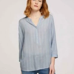 Bestpreis 🛒 TOM TAILOR Langarmbluse »gestreifte Bluse mit halber Knopfleiste« Blue stripe vertical, Peach stripe vertical 💯