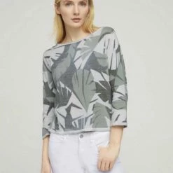 Am billigsten 🎁 TOM TAILOR Strickpullover »7/8 Arm Pullover mit Palmen Print« 🌟