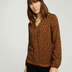 Budget 👍 TOM TAILOR 👕 Shirtbluse mit Gummizügen an den Ärmelabschlüssen Deep black, Black leaf design (schwarz), Beige brown check (braun), Brown leaf design 🛒 -Tom Tailor Verkaufsgeschäft 5dd8a80e c757 5601 be3a 292636dd3159