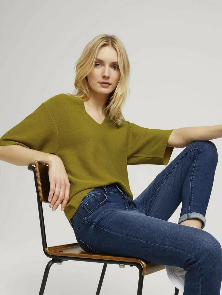 Besorgen 🔔 TOM TAILOR Strickpullover »Kurzarm Pullover mit Bio-Baumwolle« Gecko green, Whisper White 👍 4 Besorgen 🔔 TOM TAILOR Strickpullover »Kurzarm Pullover mit Bio-Baumwolle« Gecko green, Whisper White 👍 - Image 4