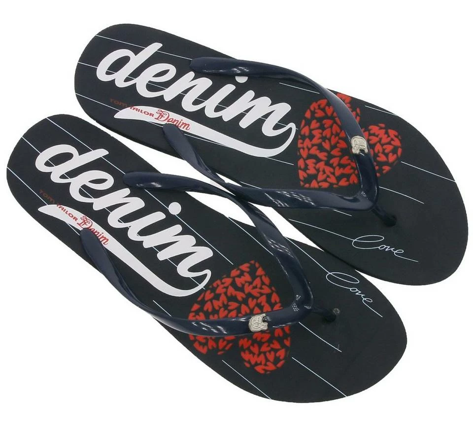 Budget 👍 TOM TAILOR »TOM TAILOR DENIM Hausschuhe schicke Zehentrenner Trend-Sandale mit Herz Logo Schwarz« Hausschuh ✨ 1 Budget 👍 TOM TAILOR »TOM TAILOR DENIM Hausschuhe schicke Zehentrenner Trend-Sandale mit Herz Logo Schwarz« Hausschuh ✨