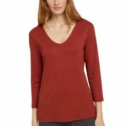 Bestes Angebot 🛒 TOM TAILOR Langarmshirt mit V-Ausschnitt Dark red, Black, Cozy pink, Dark brown 😉