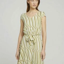 Top 10 🛒 TOM TAILOR Jerseykleid »Gemustertes Jerseykleid mit Bindegürtel« Green watercolor stripe, Green-stripe, Multicolor botanical design, Black geometrical design 😉 -Tom Tailor Verkaufsgeschäft 652b865a 0ee2 5068 baa6 39fe73d2b0bd