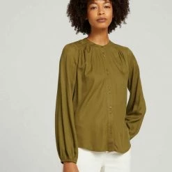 Aktion 😉 TOM TAILOR Langarmbluse »Bluse mit Knopfleiste« Khaki olive, Cold beige 🔥 -Tom Tailor Verkaufsgeschäft 664d6b8c cd41 54b6 8b92 a55e49bdb638