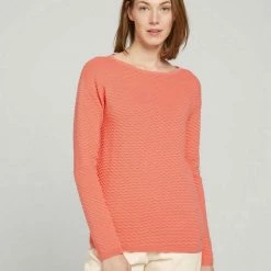 Besorgen ⭐ TOM TAILOR Strickpullover »Gemustertes Langarmshirt« Whisper White, Sky Captain Blue, Strong peach tone ✨ -Tom Tailor Verkaufsgeschäft 683bbfed 47df 530b 8204 1a80adf59433
