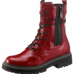 Auslauf ❤️ TOM TAILOR Schnürboots mit Kontrast-Rahmennaht Rot, Schwarz ✔️ -Tom Tailor Verkaufsgeschäft 68cf7665 88d3 5dc5 a35c d0ef0464c7c9