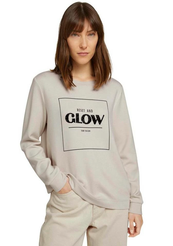 Bestes Angebot 😉 TOM TAILOR Sweatshirt mit Applikation aus schwarzen Glitzersteinchen Earth brown, Cold beige, Deep black ⌛ 1 Bestes Angebot 😉 TOM TAILOR Sweatshirt mit Applikation aus schwarzen Glitzersteinchen Earth brown, Cold beige, Deep black ⌛