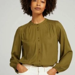 Aktion 😉 TOM TAILOR Langarmbluse »Bluse mit Knopfleiste« Khaki olive, Cold beige 🔥 -Tom Tailor Verkaufsgeschäft 6cbdeb7f 0c0b 5cd8 b73d fc08d80802b3