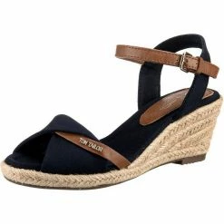 Brandneu 🧨 TOM TAILOR »Keilsandaletten« Keilsandalette Beige, Dunkelblau ⌛ -Tom Tailor Verkaufsgeschäft 6d4d0002 7f20 51d6 b929 0cb123869ca2