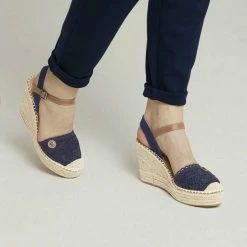 Bestes Angebot 😀 TOM TAILOR Denim »Sandalette mit Keilabsatz« 🩴 Sandale (1-tlg) Yellow, Beige, Schwarz, Navy ❤️