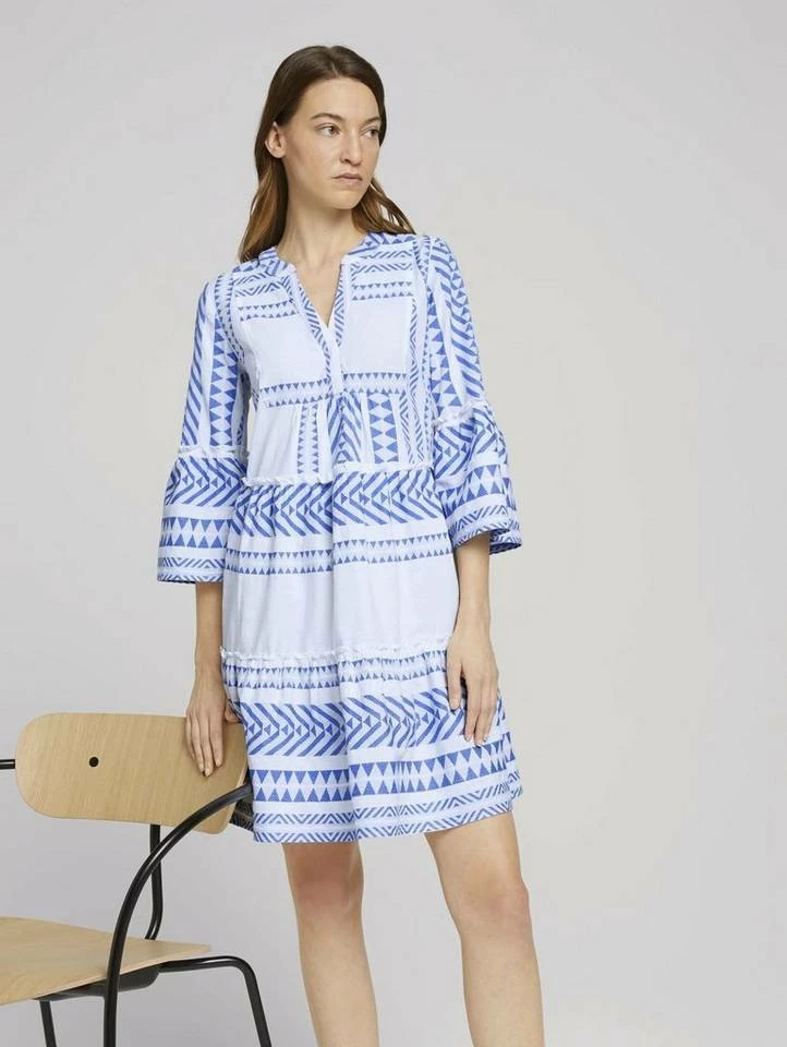 Blitzangebot 😉 TOM TAILOR Jerseykleid »Gemustertes Boho-Kleid mit Volants« White blue large ikat design, Desert linen 🧨 4 Blitzangebot 😉 TOM TAILOR Jerseykleid »Gemustertes Boho-Kleid mit Volants« White blue large ikat design, Desert linen 🧨 - Image 4