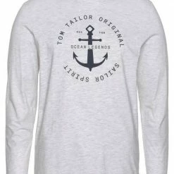 Auslauf 👍 TOM TAILOR Langarmshirt mit großem Logofrontprint Rot-blau, Dunkelblau-weiß, Weiß 🔔