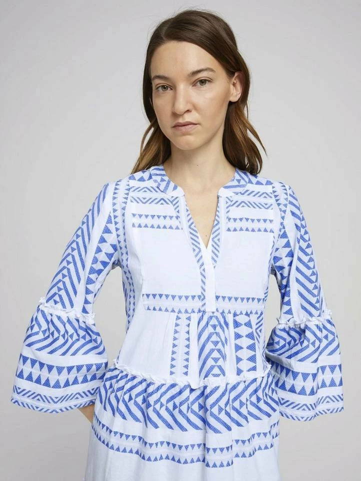 Blitzangebot 😉 TOM TAILOR Jerseykleid »Gemustertes Boho-Kleid mit Volants« White blue large ikat design, Desert linen 🧨 5 Blitzangebot 😉 TOM TAILOR Jerseykleid »Gemustertes Boho-Kleid mit Volants« White blue large ikat design, Desert linen 🧨 - Image 5