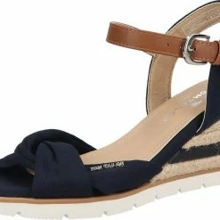 Besorgen 🎁 TOM TAILOR »Lederimitat/Textil« Keilsandalette Beige 00006, Dunkelblau, Yellow, Navy 00003 😀