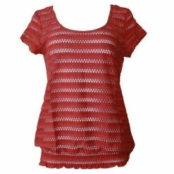 Billig 😀 TOM TAILOR 👚 Shirttop »TOM TAILOR Rundhals-Shirt angesagtes Damen T-Shirt mit Streifen- und Lochmuster Sommer-Shirt Rot« ❤️