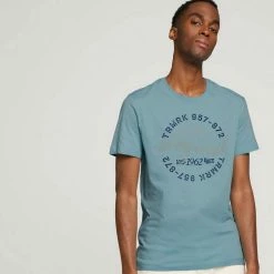 Großhandel 🔥 TOM TAILOR T-Shirt »T-Shirt mit Bio-Baumwolle mit Textprint« Cadmium bright orange, Calm cloud blue, Sky Captain Blue, Dark Smoke Green 😀 -Tom Tailor Verkaufsgeschäft 7e4c3800 aa71 50ff 92be b2c022f582c4