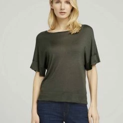 Besorgen 🎉 TOM TAILOR Strickpullover »Gestricktes T-Shirt mit kurzen Schlitzen« Anemone blue, Grape Leaf Green 😉