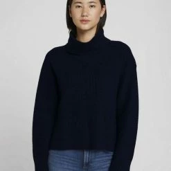 Budget 🌟 TOM TAILOR Strickpullover »Pullover mit weitem Rollkragen« Smooth light sand melange, Sky Captain Blue 👏