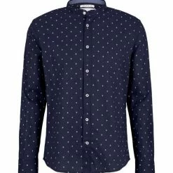Bestpreis 🔔 TOM TAILOR Langarmshirt »regular cotton linen mao 👚 shirt« Navy white scattered design, Off White ✔️ -Tom Tailor Verkaufsgeschäft 95cafe52 897b 5b7f a18e 5c89b934f524