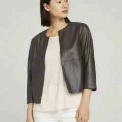 Am billigsten ✨ TOM TAILOR Kurzblazer »Kunstleder Blazer« Java dark brown, Deep black 👍 -Tom Tailor Verkaufsgeschäft 973c6213 8442 5150 a3a6 c32f2aa3d019