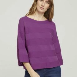 Angebote 🤩 TOM TAILOR Strickpullover »Pullover mit Bio-Baumwolle« Whisper White, Prairie Grass Green, Plum blossom lilac ⌛