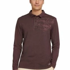 Schlussverkauf 👍 TOM TAILOR Langarm-Poloshirt mit Logoprint Navy, Bordeaux 😉