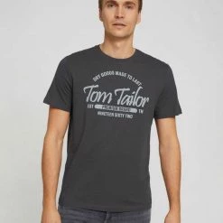 Budget 🛒 TOM TAILOR T-Shirt »T-Shirt mit Logoprint« Dark Smoke Green, White, Sky Captain Blue, Tarmac Grey 🎁 -Tom Tailor Verkaufsgeschäft bc7e7b9e 1a35 5b0a 8d25 c32f224142dd