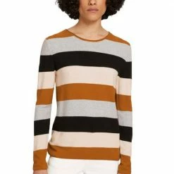 Angebote 🎉 TOM TAILOR Rundhalspullover in gestreifter Optik Brown colorblock stripe, Green colorblock stripe ❤️