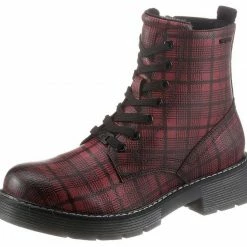 Großhandel 💯 TOM TAILOR Schnürboots in Karo-Optik Navy, Bordo 🧨