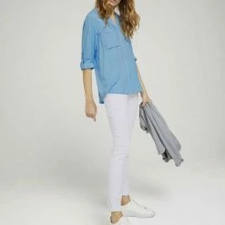 Billig ✔️ TOM TAILOR Langarmbluse »Tunikabluse mit Turn-Up Ärmeln« Clear Light Blue, Sky Captain Blue ✔️ -Tom Tailor Verkaufsgeschäft beaf6d22 cb58 5f74 9358 b3c97e2c8236