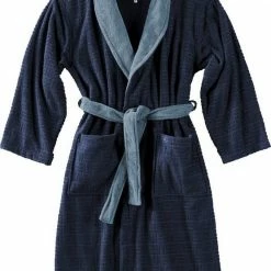 Blitzangebot 🔥 Unisex-Bademantel »Wellness«, TOM TAILOR, in toller Hoch/Tief-Webtechnik Navy, Silver 👍